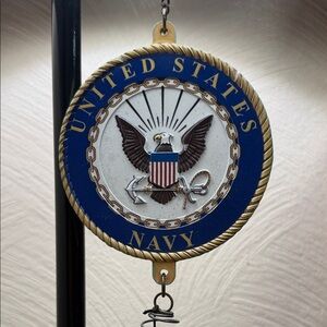 Navy Emblem Wind Chime with Black and Blue Accents